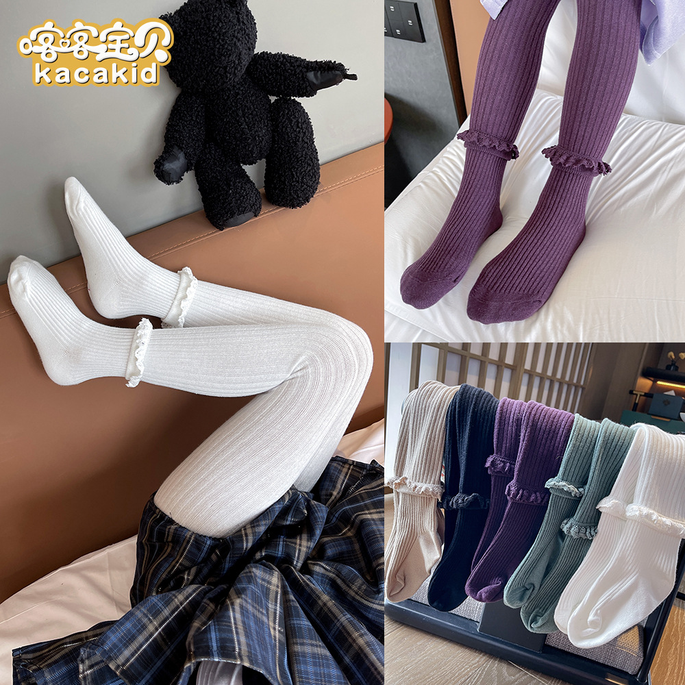 Venta al por mayor otoño nuevos niños Calcetines Niña encaje princesa zapatos pantimedias calcetines de algodón infantil dulce baile Calcetines