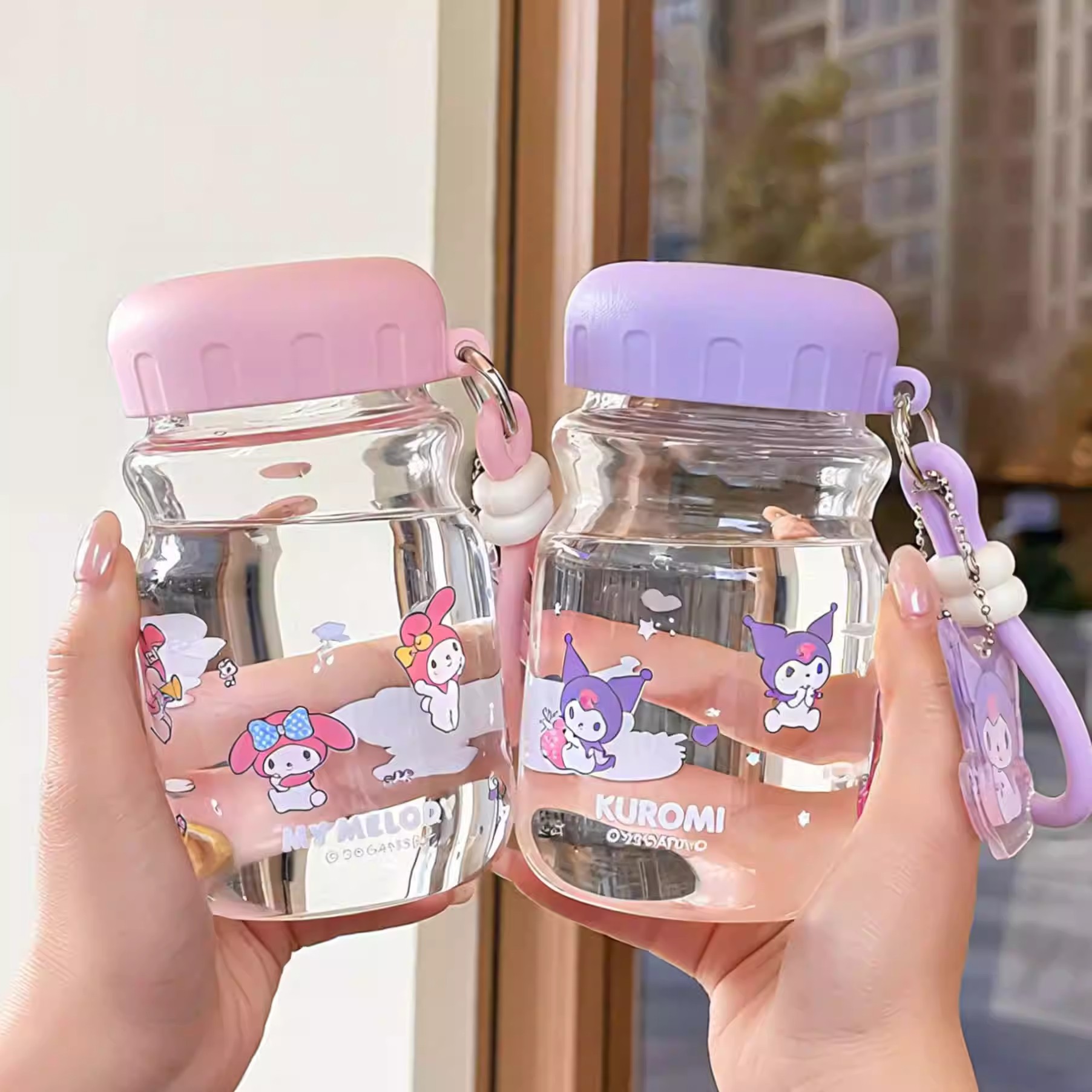Sanliogou vidrio encantador Kulomi niñas tazas de verano de agua especial para la escuela pequeña taza portátil mini bolsillo