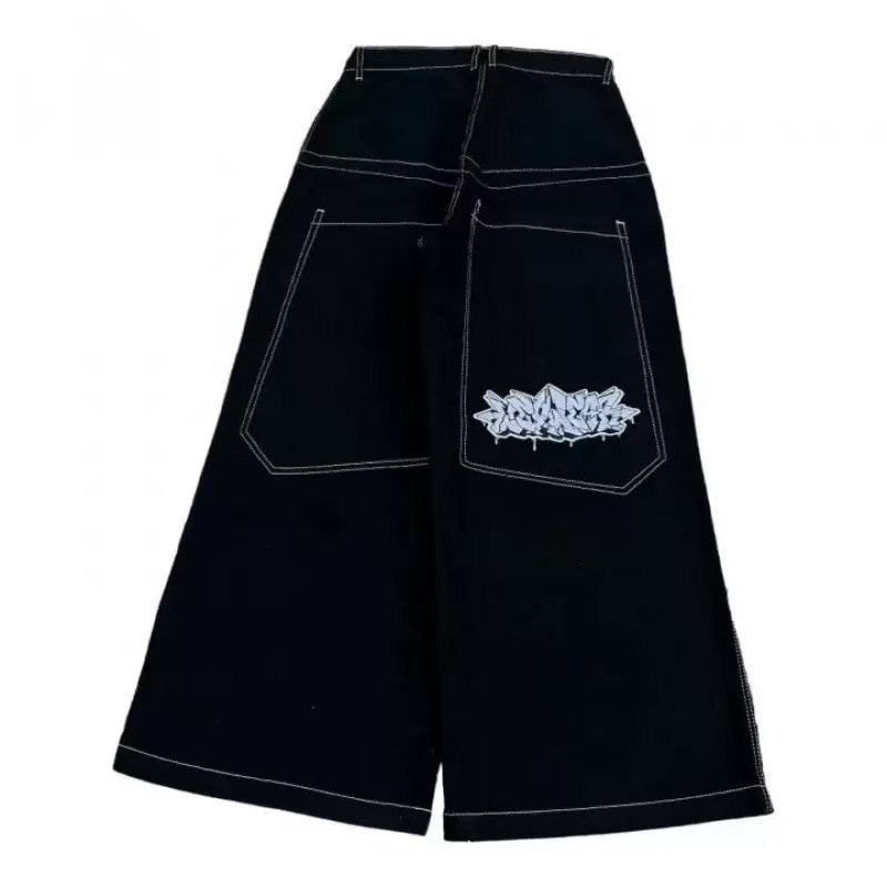国境を越えた電気商JNCO Y2Kゆるいジーンズ男性レトロ刺繍ヒップホップストリート原宿男性ワイドパンツ|undefined
