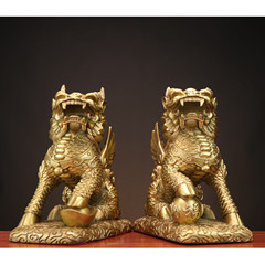 Yang Tong Ji Metal Craft Gift Home Office Decoration Wealth and Fortune Qilin Sitting Qilin Copper Qilin