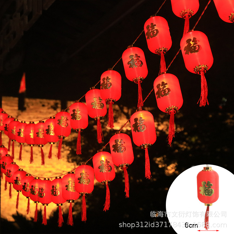 LED rojo linterna cadena cinco bendición linterna Año Nuevo Festival de Primavera linterna decoraciones linterna solar