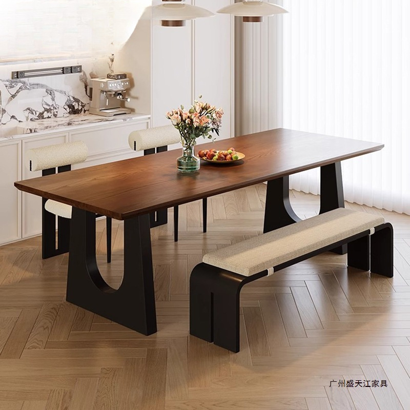 Qianmu Antique Style Solid Wood Dining Table Living Room Home Desk Wall Dining Table Ash Wood Island Table Dining Table and Chair Combination