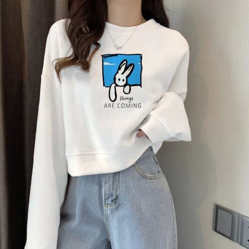 쇼트 화이트 땀 여자 2024 가을 새로운 한국식 올매치 슬림 핏 탑 얇은 외부 착용 학생 스몰