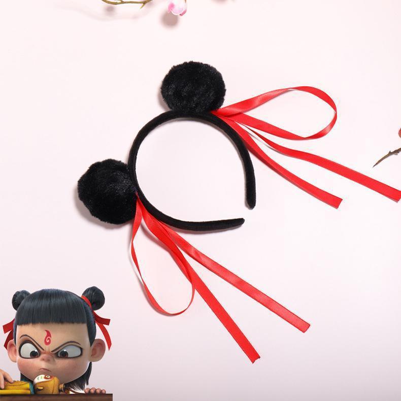 Nezha película de banda de cabello con el mismo niño mágico, banda de cabello de niños, niñas lindas bolas de cabello, tocado Nezha