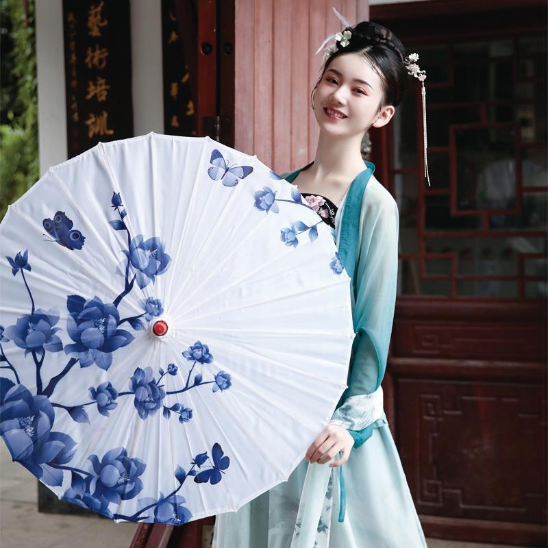 Craft umbrella Blue and white porcelain ancient costume YouZhiSan Ancient Umbrella Classic umbrella Dance Umbrella dance show prop Decorative umbrella