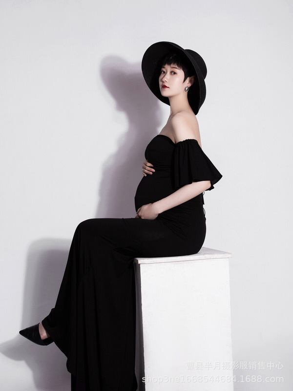 Photo Studio New Maternity Photo Clothing Pregnant Mummy Black Retro High-grade Sexy Strapless Trailing Dress Photography Art Photo