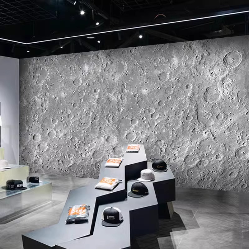 3d凹凸月球表面浮雕背景墙纸网红咖啡理发店铺壁画工业风星空壁纸|undefined