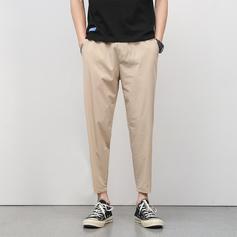 批发冰丝裤男夏季薄款男士高弹力休闲裤男透气束脚裤宽松九分跨境