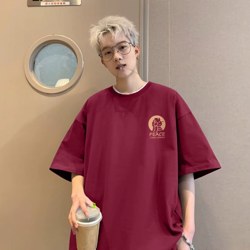 Чистый хлопок гавань ретро хлопчатобумажная футболка с короткими рукавами мужская футболка прилив летом 2024 новая мужская одежда oversize свободная