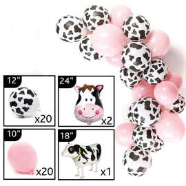 粉色乳胶奶牛纹乳胶气球组合奶牛头铝膜气球走路奶牛农场主题生日