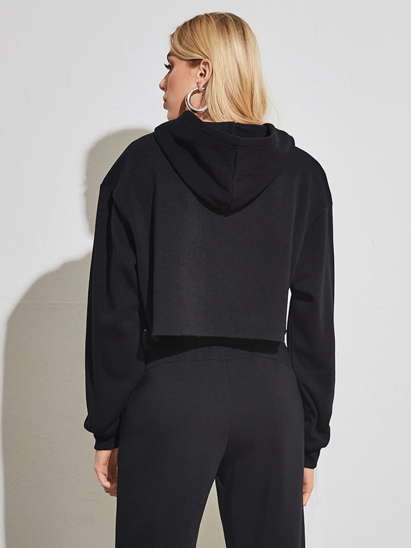 Fleece Solid Color Short Navel-Exposed Hooded