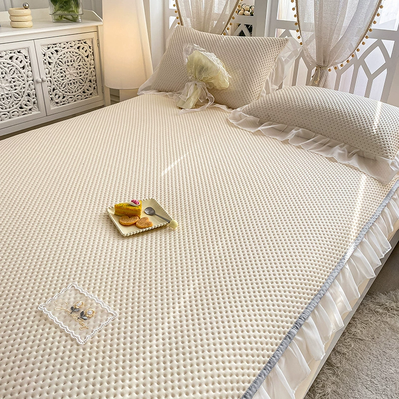 冰羽 2025 New Waffle Cool Lace Fitted Sheet and Mat Set Fitted Sheet
