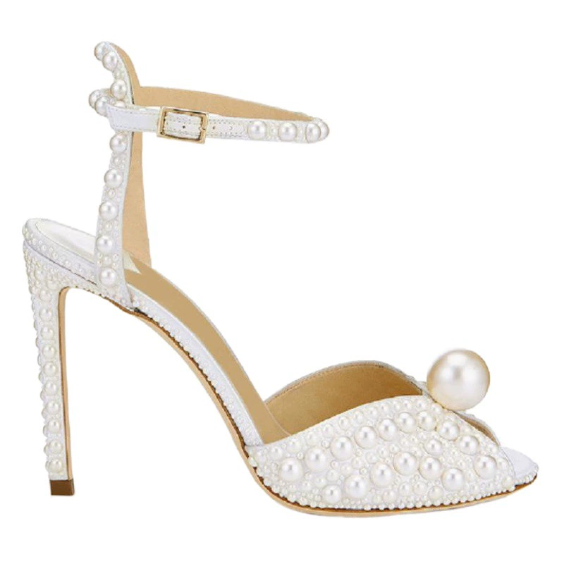 Сандалии в сказочном стиле ручной работы с жемчугом на тонком каблуке с поясом одним словом с мелким ртом офисные банкетные туфли с рыбьим носком свадебные туфли на высоком каблуке женские туфли