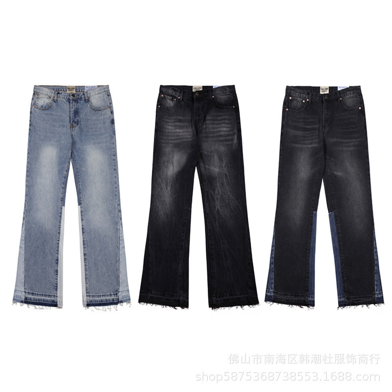 high quality European and American New Gallery Washed Black Blue Stitching Jeans Men's and Women's Trousers Shorts