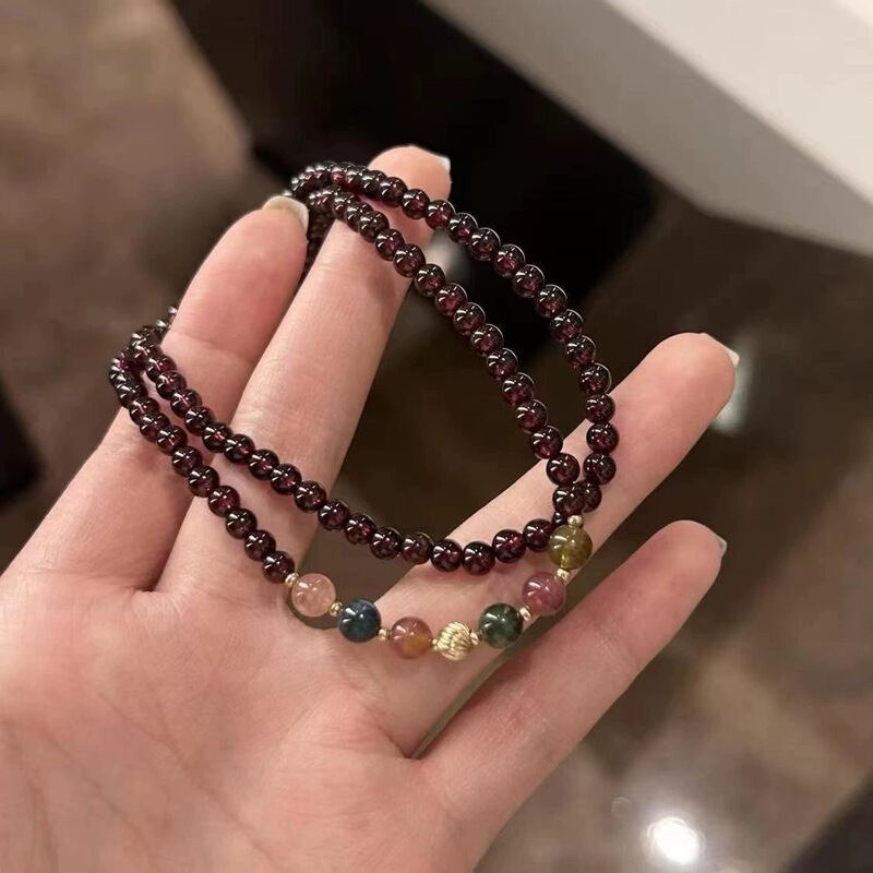 New Chinese Style Multi-Circle Garnet Bracelet for Women, Summer Niche Design, Retro Bracelet, Fashionable Bracelet, Gift for Best Friend