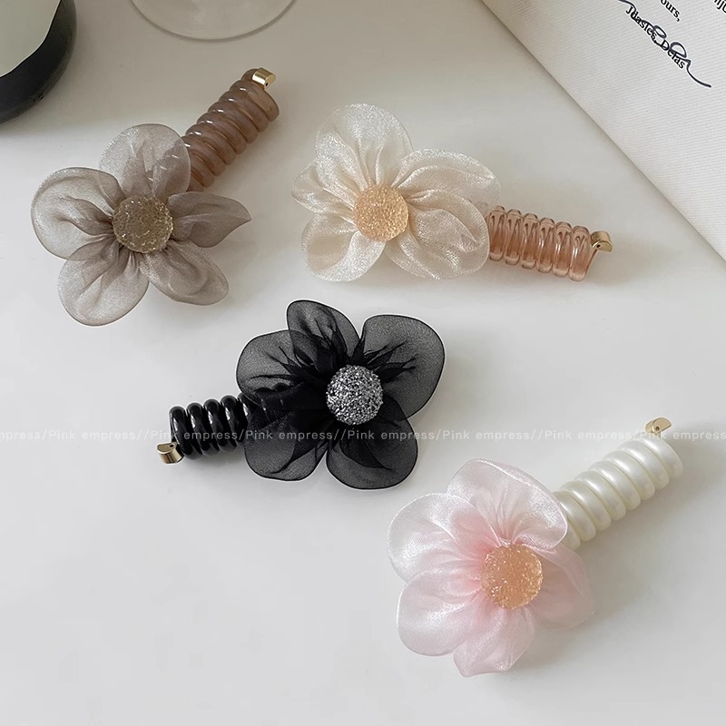 Banda de pelo de malla de alto grado temperamento femenino flor rhinestone línea telefónica cuerda de pelo accesorios para el cabello 2024 nueva cuerda de pelo de cola de caballo alta