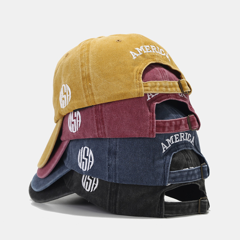 Amazon Venta caliente bandera americana lavada gorra de béisbol apenada hombres y mujeres europeos y americanos de moda al aire libre gorra de marea sombrero