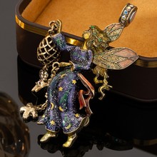 中古vintage项链珐琅工艺捷克钻中古吊坠深蓝色蝴蝶仙女中古吊坠