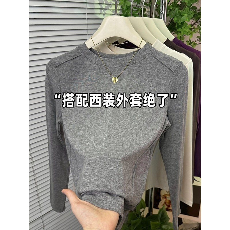 European Simple Ancora Red Inner Fishbone Round Neck Bottoming Shirt for Women 2025 Autumn and Winter New Long-Sleeved T-Shirt Top