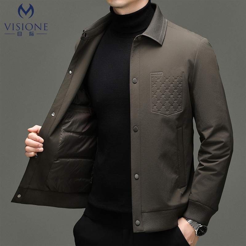 2025 Autumn and Winter Men's Lapel down Jacket Business Casual Warm Jacket for Young and Middle-Aged People 90 White Duck down Button Style