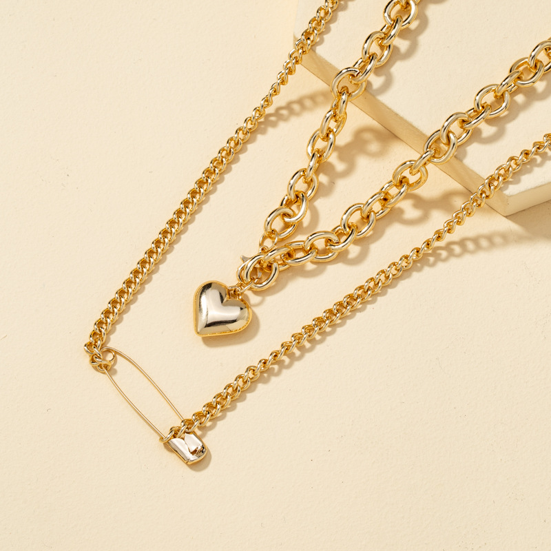 Double Layered Heart-shaped Pin New Necklace display picture 5