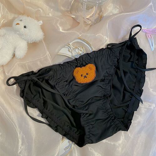 Adorable Bear Cute Girl Heart Ice Silk Underwear for Women Pure Cotton Hip Antibacterial Removable Bowknot Student Low-Rise Triangle Pants