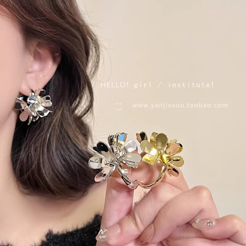 Orecchini a lobo a forma di fiore in argento dal design ricercato per donna, lusso primaverile, alta gamma, orecchini squisiti, stile unico,_voghion.com
