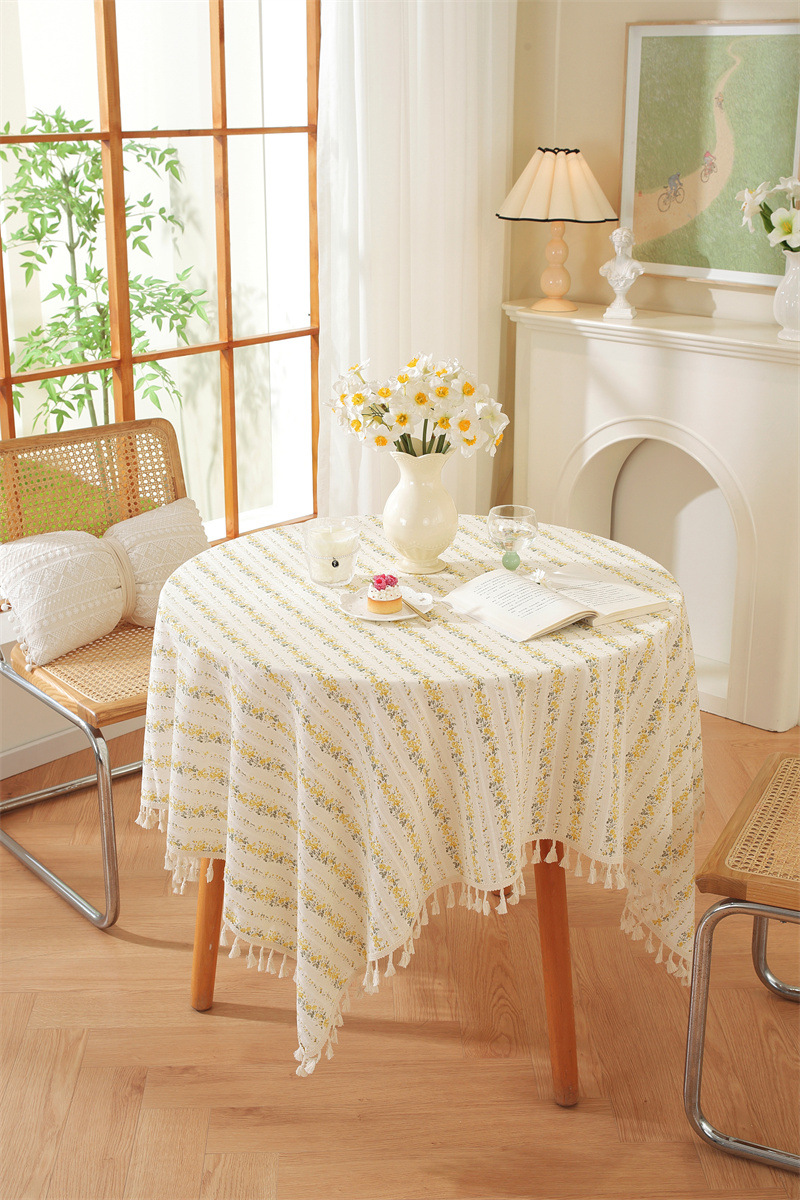 Mantel de mesa rectangular de algodón jacquard estilo floral_voghion.com