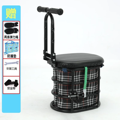 seat scooter bicycle children's – Electric car child seat - black-small-storage-box-with-line-checkered-bag-armrest-pedal