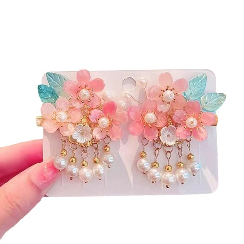 Children's Hanfu headdress pairs of flowers clip headdress ancient style hair clip accessories fairy-style hair clip hair accessories step by step shaking tassels