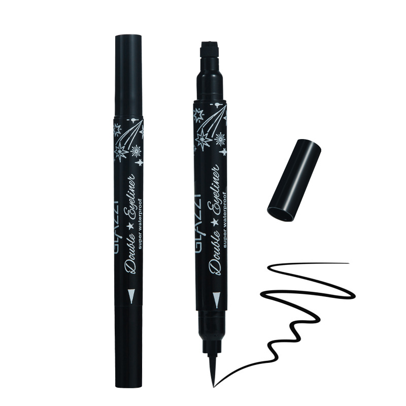 Nuevo sello de estrella de cinco puntas de doble cabeza sello Eyeliner Pen Impermeable no es fácil de smudges pluma de gusano de seda muy delgada y larga duración estudiante negro