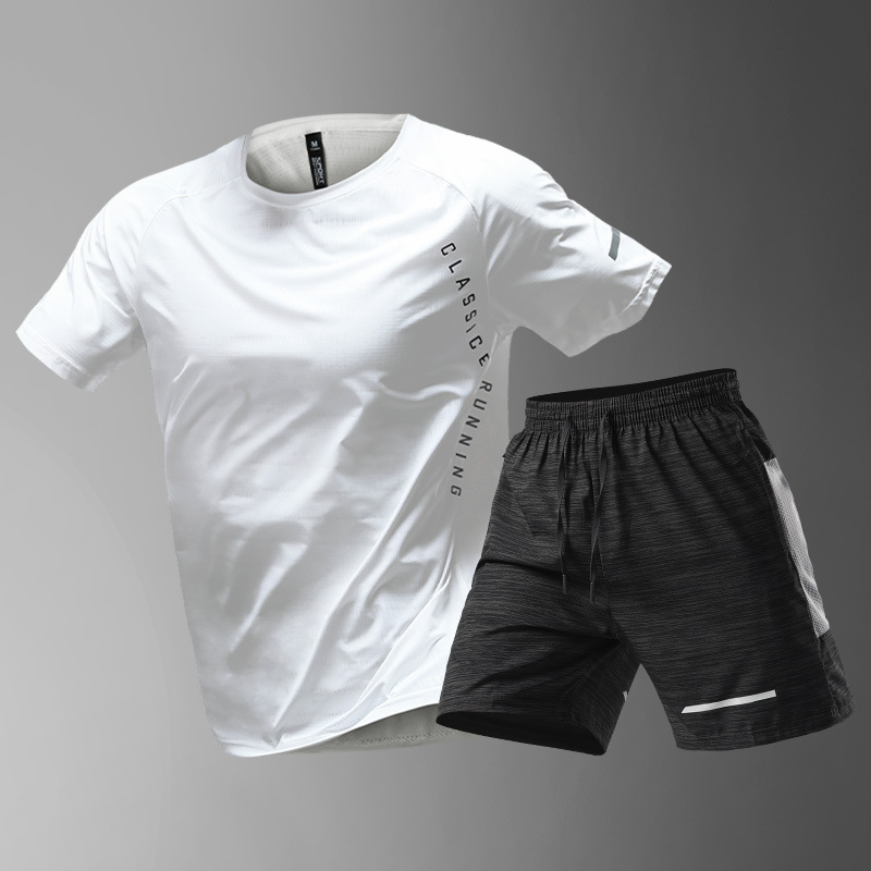 Trajes deportivos para hombres hielo veloz ropa seca para correr verano ropa de fitness delgada ropa de entrenamiento suelta camiseta de mangas cortas