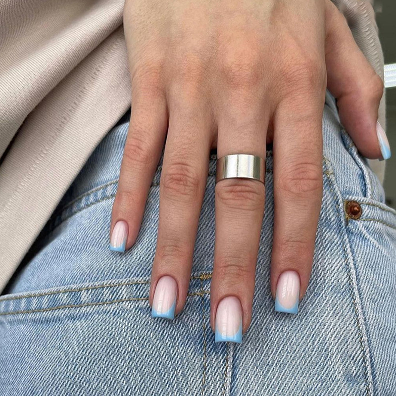 European and American simple blue French small fresh temperament manicure pure girl sweet gentle detachable wearable armor