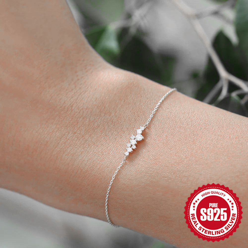 10g Weight Zircon Inlay Material Bracelets Classification 1 Piece Quantity Casual, Daily Occasion 925 Sterling Silver Material Square, Solid Color Pattern Women's Gender Plating, Inlay Design Simple Style Style 925 Sterling Silver Bracelets Simple Style 1