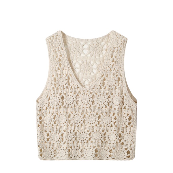 Korean retro hollow crochet knitted vest for women