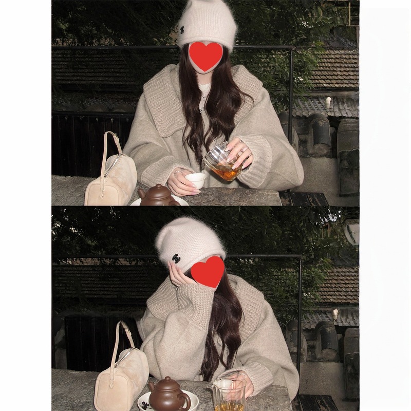 1Z1Zgun Private Collection I*Ro Sheep Wool Woolen Coat Knitted Hooded Loose Fit Double-Sided Woolen Coat