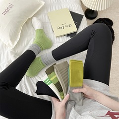 Green and Striped Summer and Autumn Children's Plaid Knee-High Socks, Instagram Trendy Casual Long Socks, Bunchy Socks, Winter and Autumn Double-Needle Cotton Socks