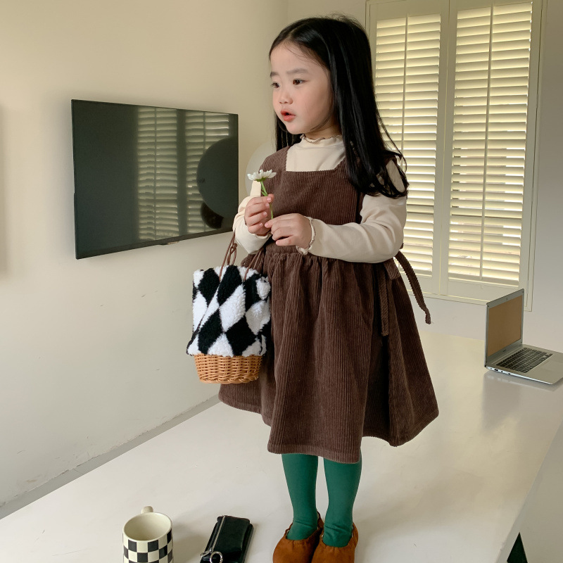 Gonna in velluto a coste autunno nuova edizione coreana con cinturino per bambini Set da due pezzi con fondo casual ampio e versatile per ragazza_voghion.com