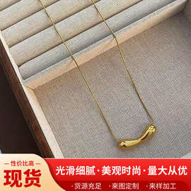 跨境光面水滴项链女金色不规则小众异形蝴蝶结饰品高级感蛇骨链