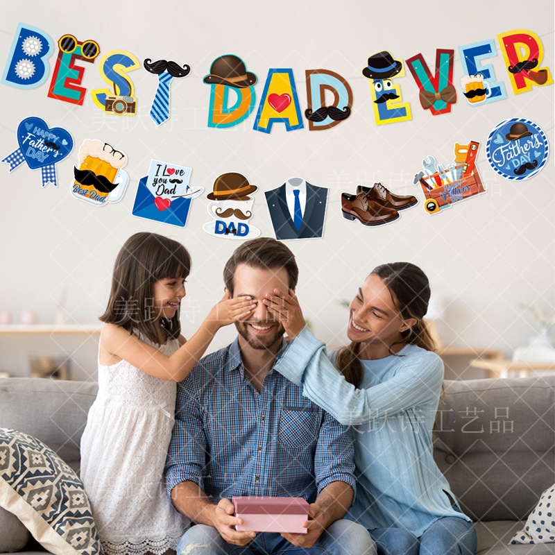 Día del Padre tema Fiesta banner mejor papá nunca tire bandera Garland amor barba espiral colgante