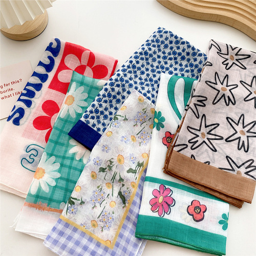 58 cotton and linen small square scarves for women, spring, autumn and summer headscarves, headbands, fashionable, versatile and decorative scarves