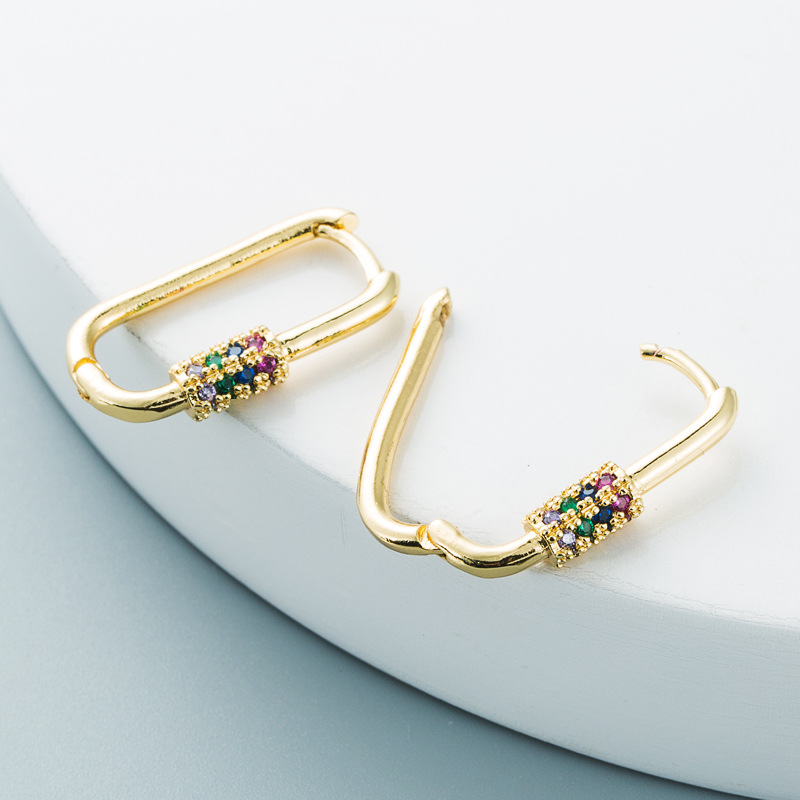 Nihaojewelry wholesale jewelry simple carabiner style copper inlaid color zircon ear bucklepicture7