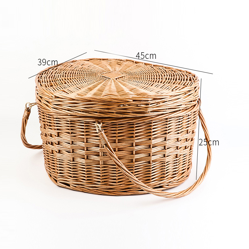 Yiran en stock cesta de almacenamiento de excursión de primavera tipo carro multifuncional caja de comedor al aire libre vajilla de aislamiento con ruedas cesta de picnic de ratán