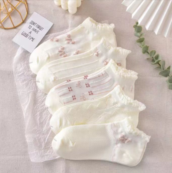 Calcetines de barco mujer invisible verano fresco color caramelo malla hueca boca baja calcetines de mujer calcetines de algodón de color sólido niños ins