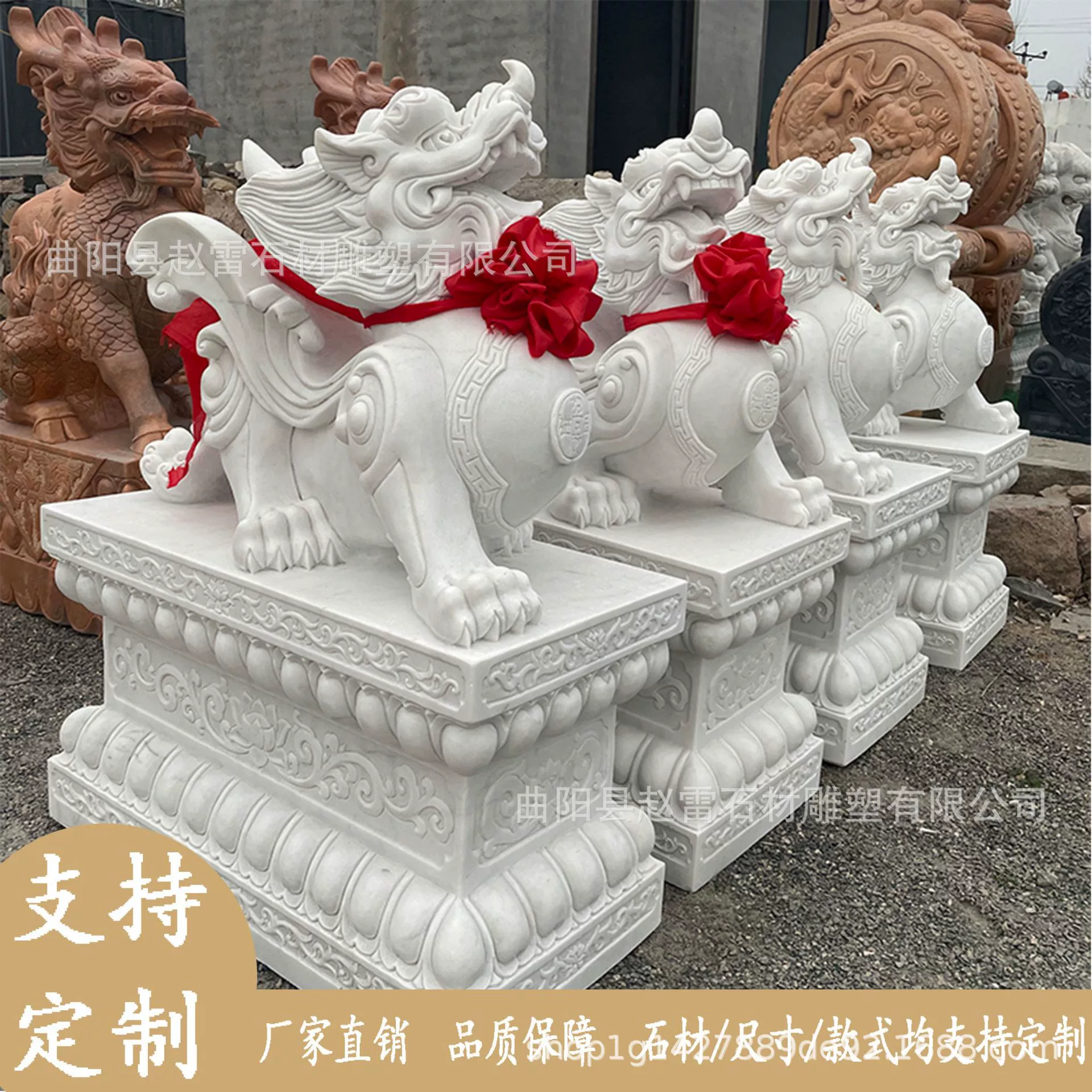 На заказ каменная резьба, белый мраморный зверь, мраморный единорог, пара вилл, компания, украшение на площади у входа в отель