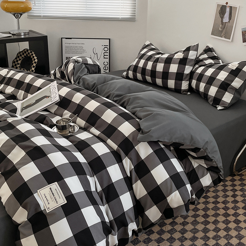 grade preto e branco / Tamanho pequeno 1,2 m [capa de edredão 150*200 folhas 160*230 fronha] conjunto de três peças