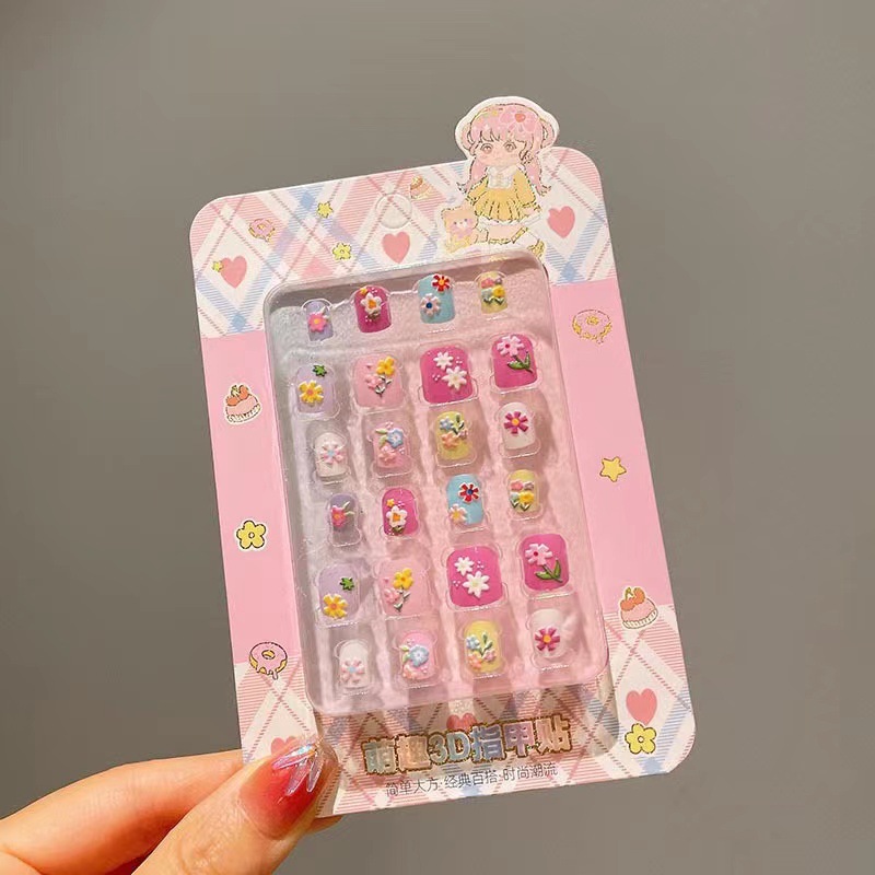 3D Niños Nail Stick Set Regalo de cumpleaños dibujos animados impermeables tridimensionales parches de manicuría autoadhesivos desmontables