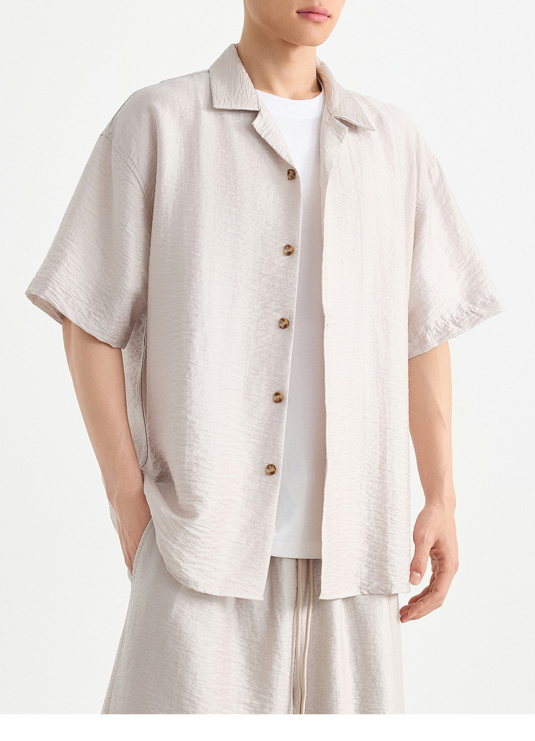 Bộ sơ mi ngắn tay cổ Cuba nam phong cách công sở, chất liệu nhăn mềm mại — Quần Short (91718) chi tiết 16