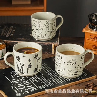 陶瓷马克杯猫咪郁金香水杯家用咖啡杯情侣对杯礼品杯情人节定制