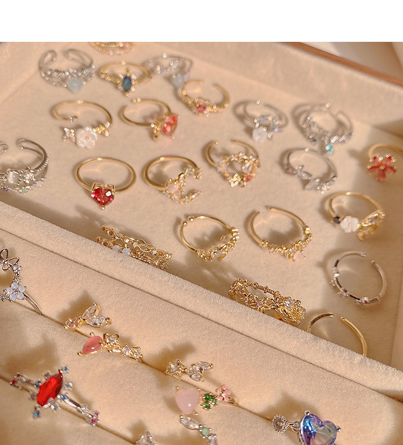 Fashion Heart Shape Flower Copper Zircon Open Ring 1 Piece